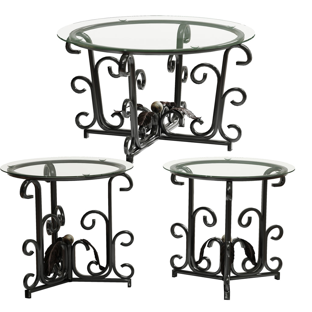 Modern 3-Piece Coffee Table Set with Tempered Glass Tops and Black Metal Frames, Scratch-Resistant for Small Living Spaces, 31.5' Round Design