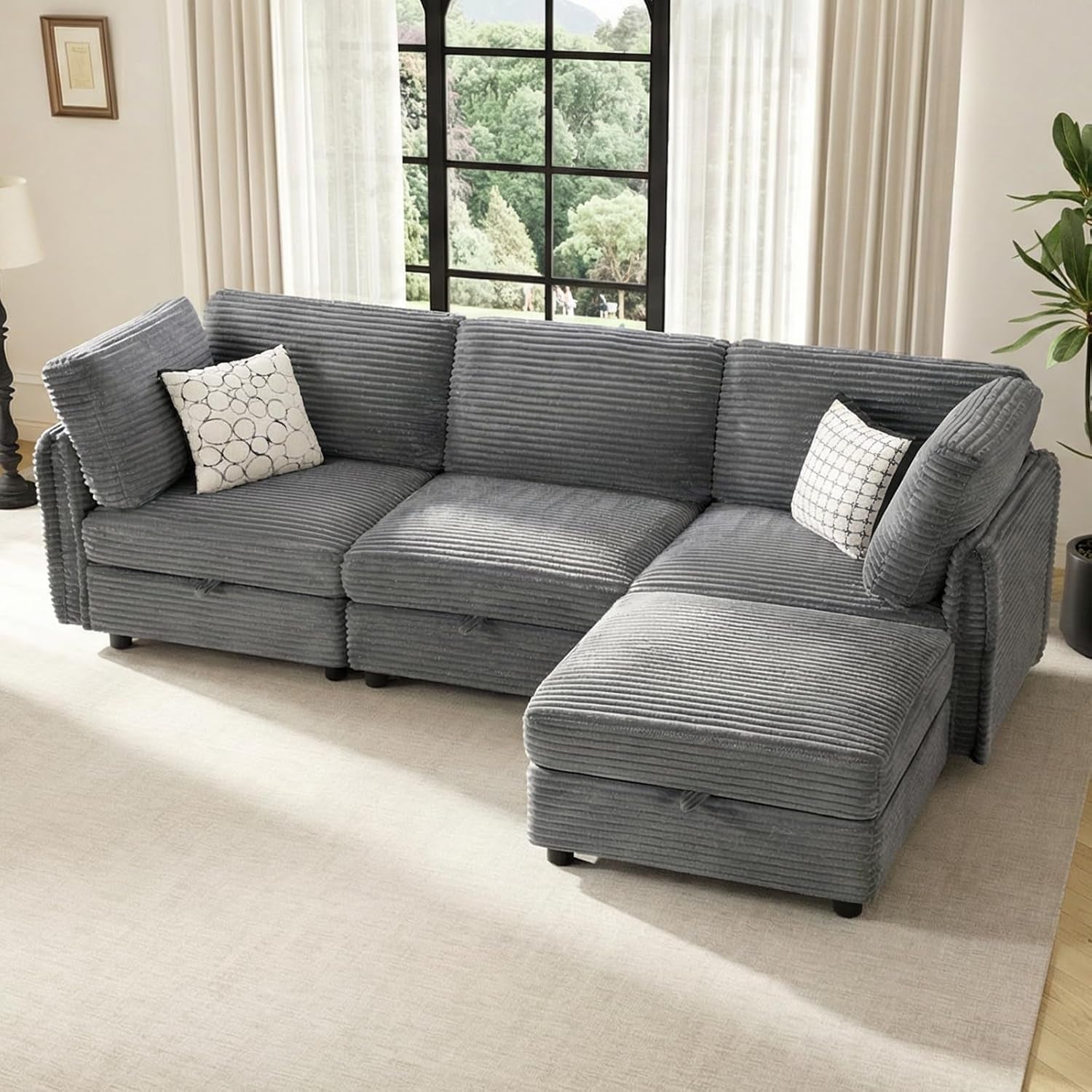 Gray Modular Sectional Sofa With Hidden Compartment-0