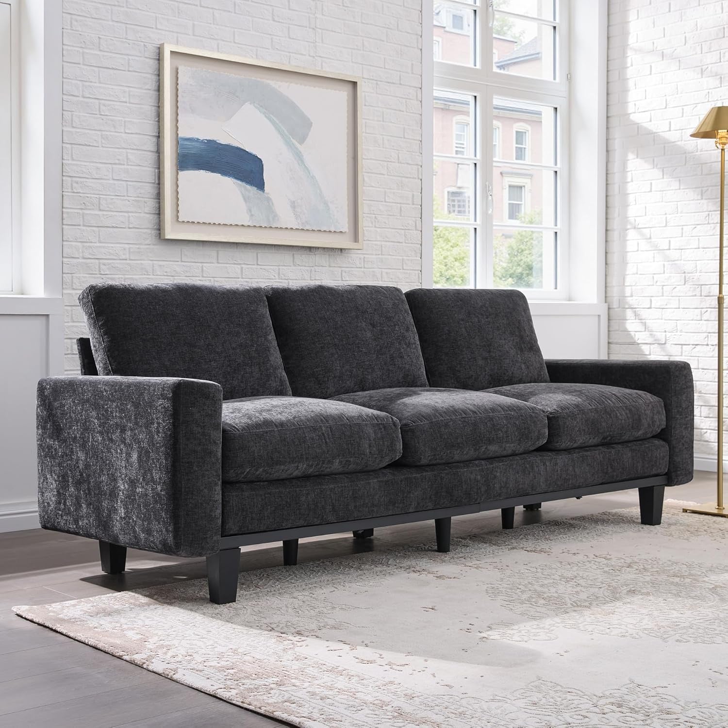Grey Chenille 74.8 Inch Luxurious Contemporary Sofa-0