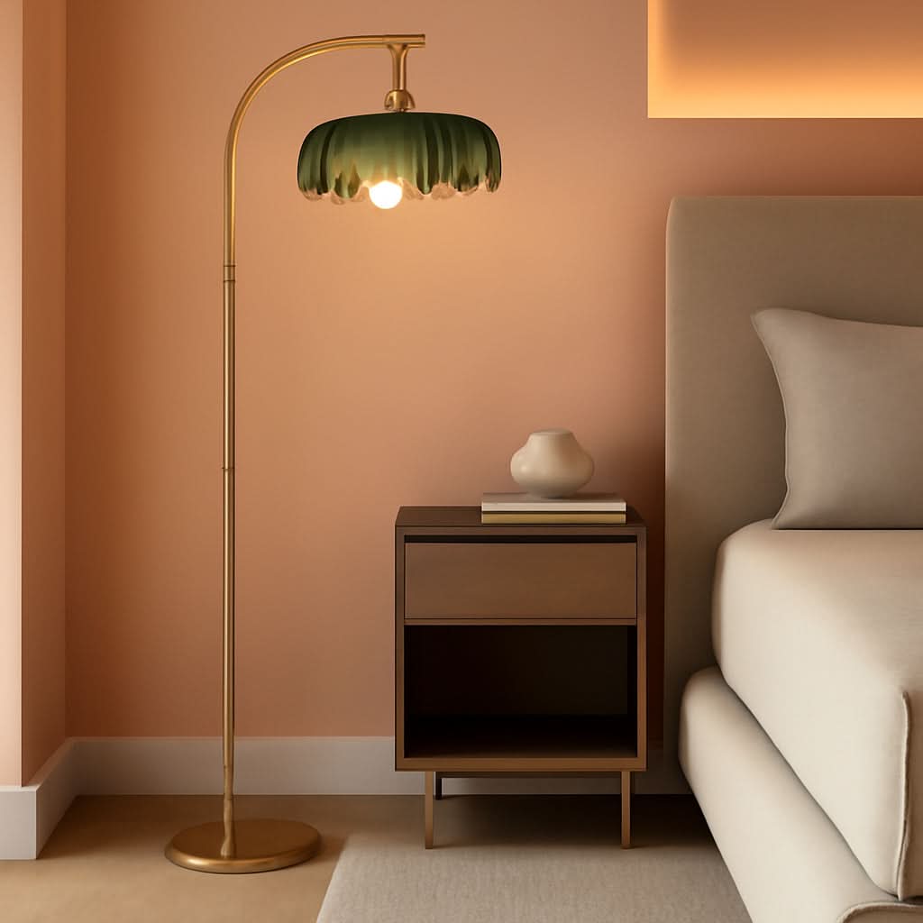 Gold Floor Lamp Arc Mid Century Industrial Green Shade-0