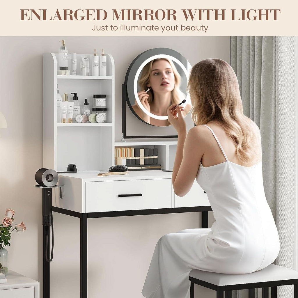 Professional Grade White Vanity Desk Rotating Mirror-1