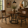 Set of 2 Assembled Commercial-Grade Farmhouse Style Dining Chairs with Metal Frame and American Red Oak Seat & Back, Comfortable for Kitchen & Dining Room