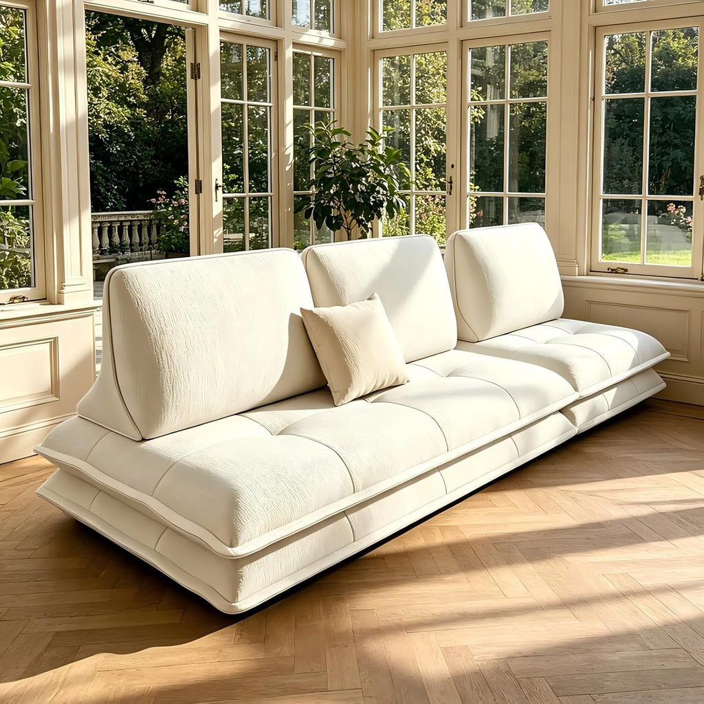 Beige Microfiber Sectional Sofa Daybed With Ottoman-0