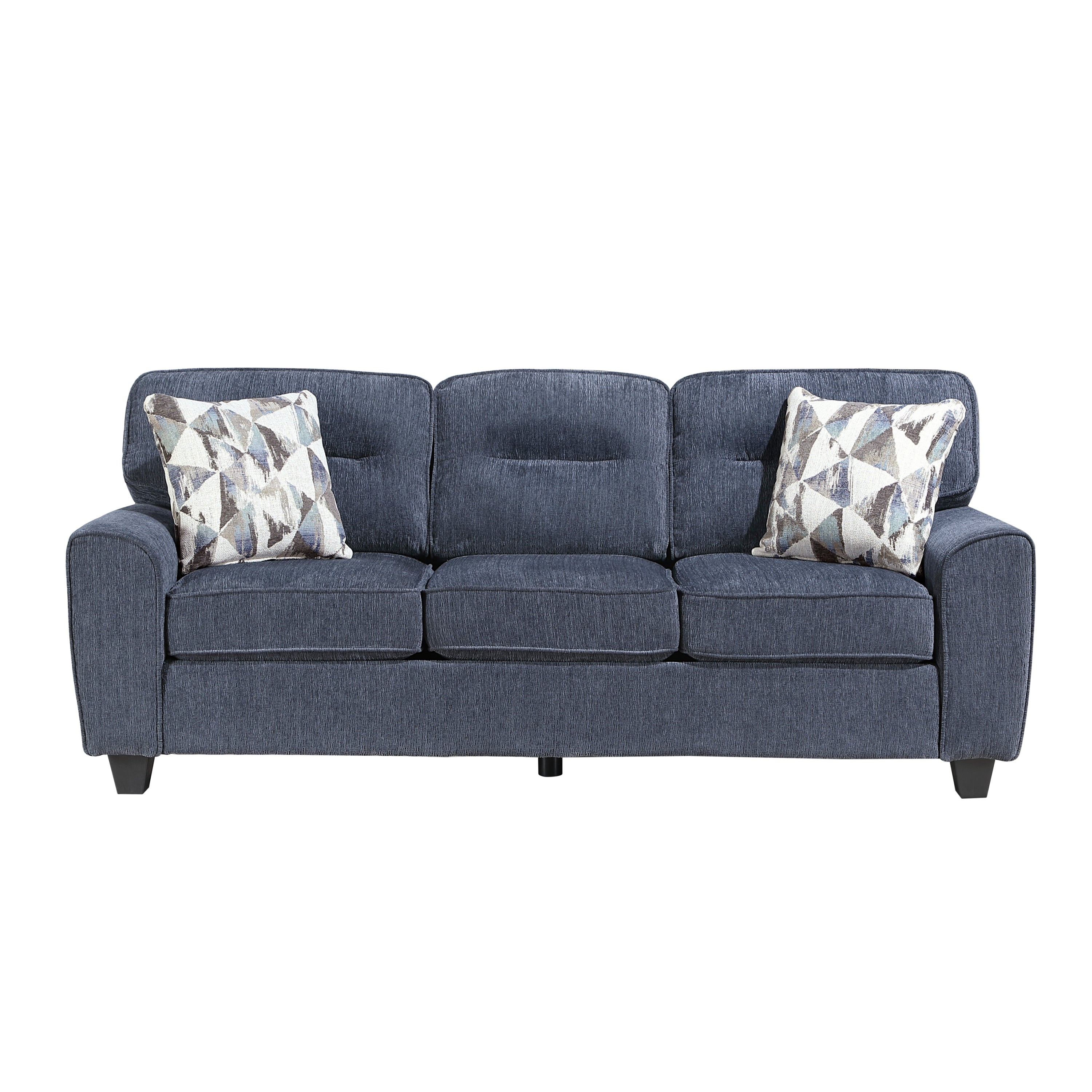 Durable Chenille Fabric Sofa w Decorative Pillows Blue Contemporary Living Room Furniture 1pc