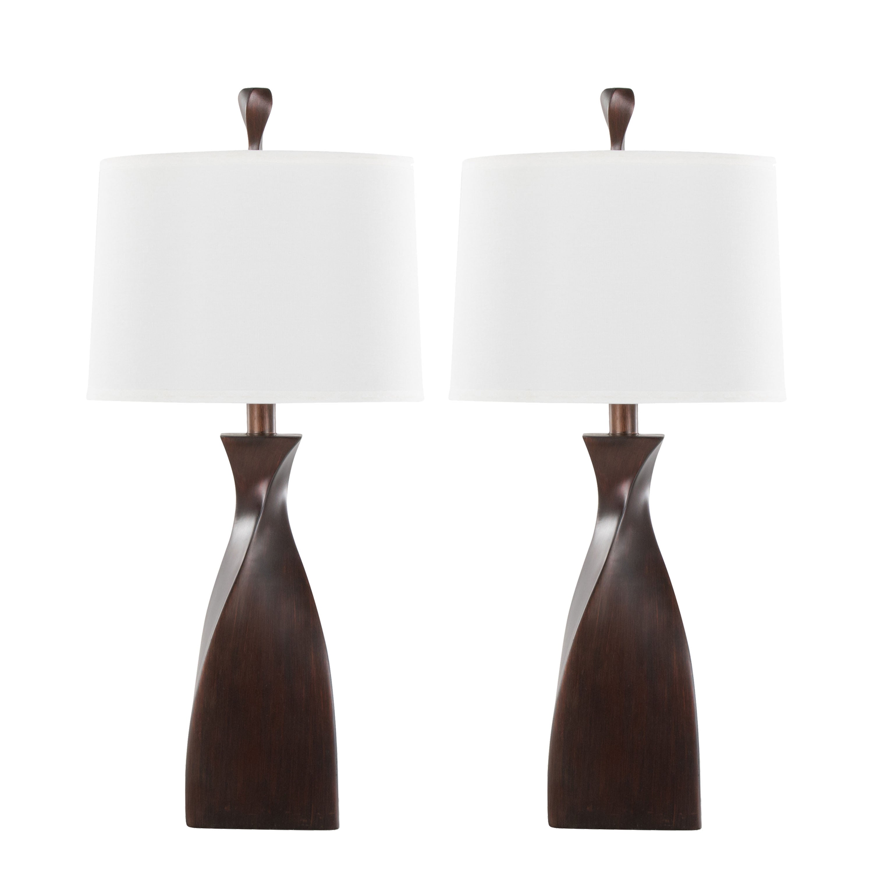 30' Contemporary Polyresin Table Lamp in Copper Bronze Polyresin with Natural Linen Shade from Grandview Gallery  - Set of 2