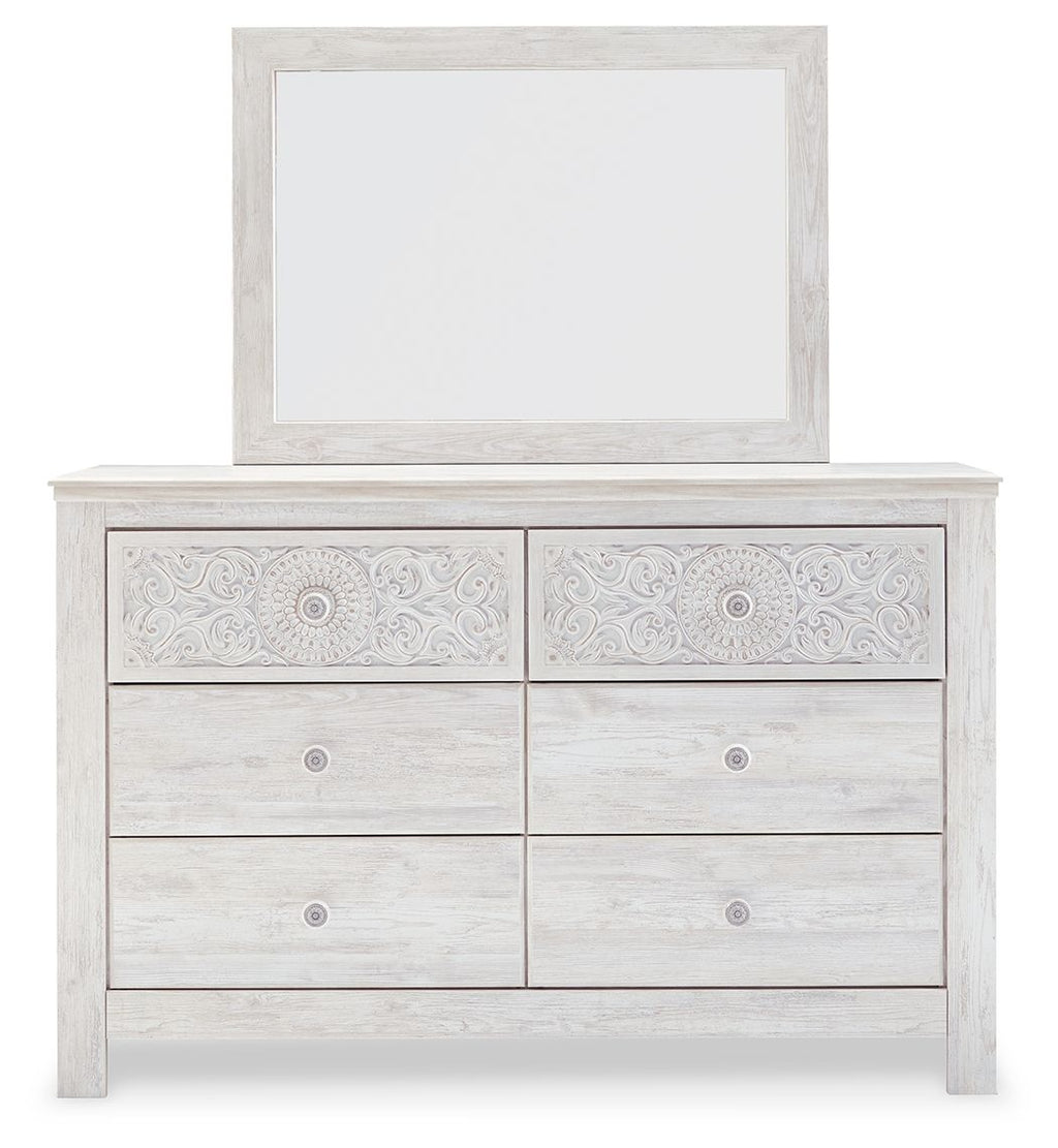Paxberry - Dresser, Mirror - Medallion Drawer Pulls - Whitewash-2
