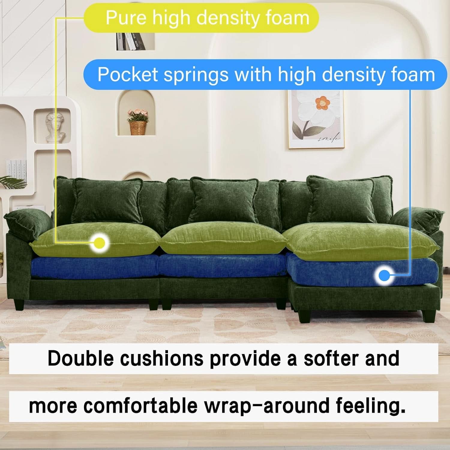 120Inch Green Modular Sectional Sofa Featuring Ottoman-2