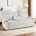 Beige Leatherette Recliner Sofa With Dual Cupholders-0
