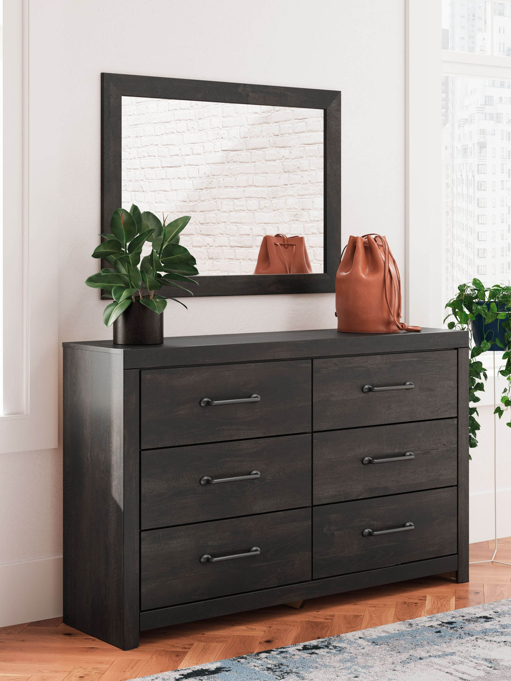 Hollivern - Dresser And Mirror - Dark Gray-2