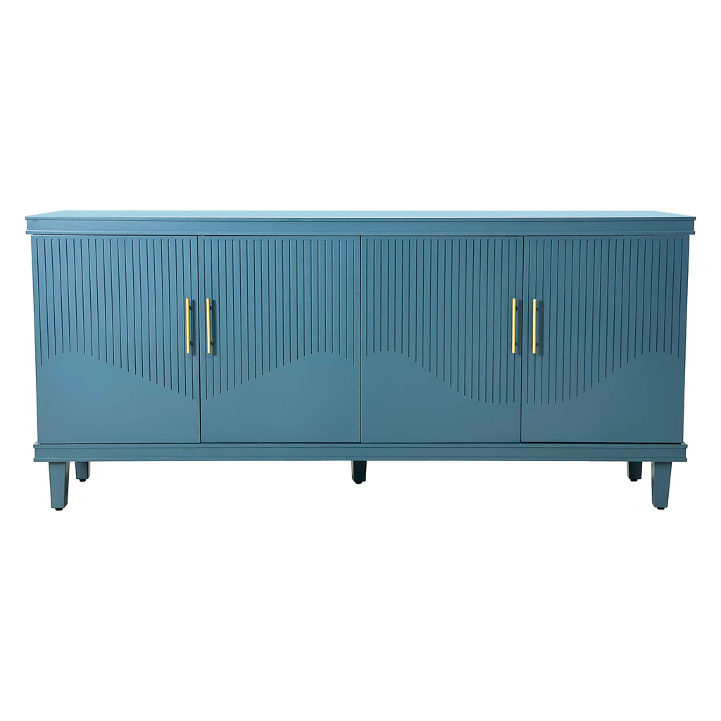 Blue 4-Door Cabinet, Solid Wood+MDF, 70.07''L x 15.75''W x 32.28''H, Large Storage for Living Room, Kitchen, Bedroom