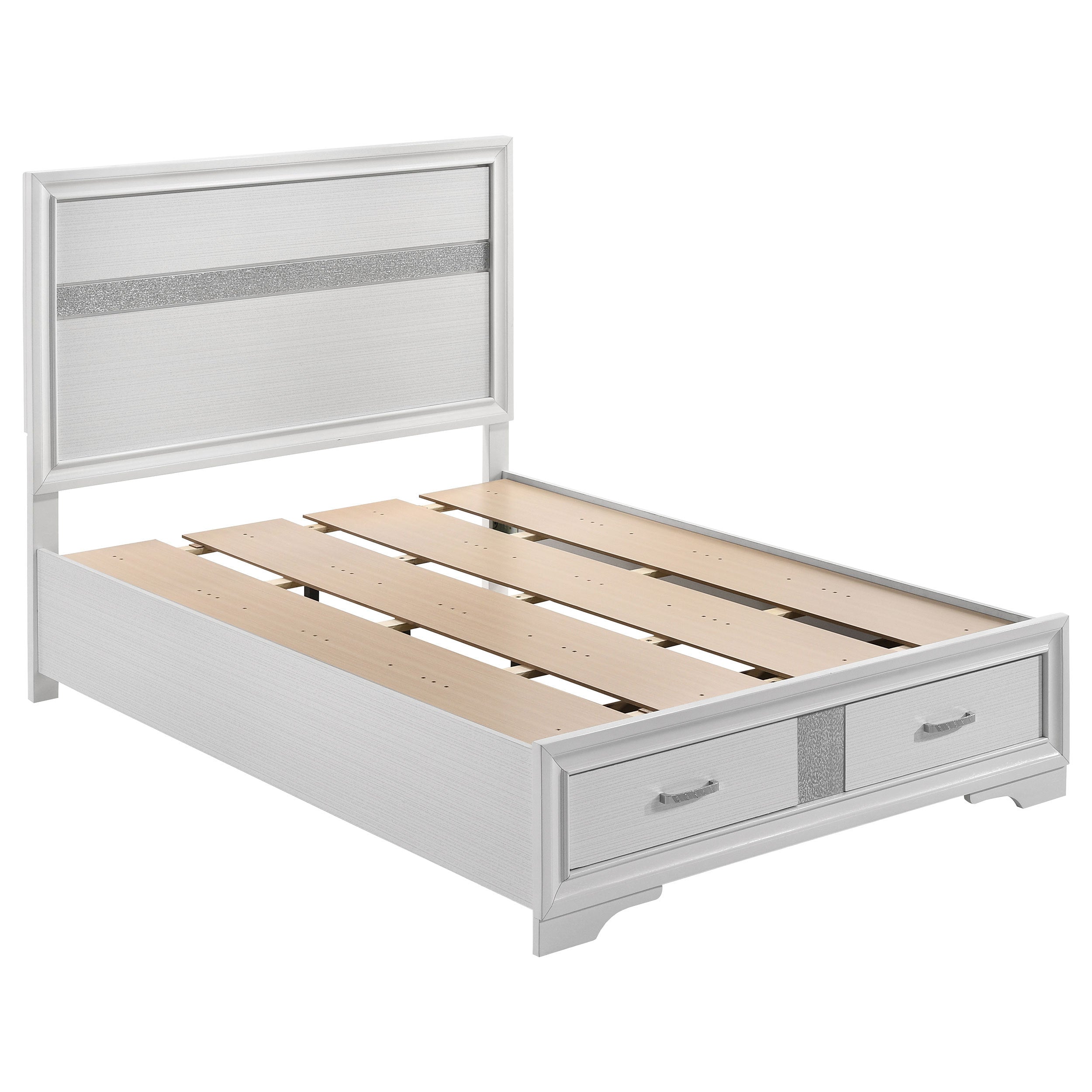 Annie White Modern 5-Piece Full Bedroom Set with Padded Headboard, Crystal Accents, White Finish, Wood Construction