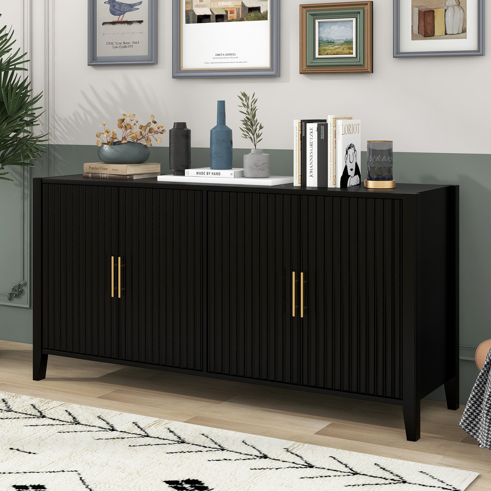 UStyle Black Solid Wood Storage Cabinet