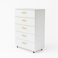 Modern White 5-Drawer Dresser with Metal Handles – Durable Melamine Finish Storage Cabinet