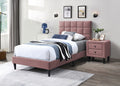 Modern Style Full Size Bed Nightstands Pink Upholstered Brushed Linen Fabric 3pc Bedroom  Set