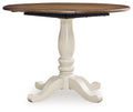 Wirloni - Round Dining Room Drop Leaf Table - Antique White / Brown-0