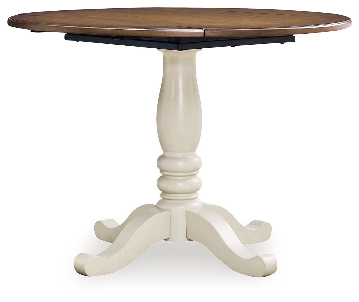 Wirloni - Round Dining Room Drop Leaf Table - Antique White / Brown-0