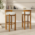 Elise Indoor Wooden Low Back Barstool, Walnut Finished and White Upholstery, Set of 2