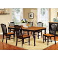 Elegant Country Style 7pc Dining Set Antique Oak Black Dining Table and 6x Side Chairs Dining Room Turned Leg Design