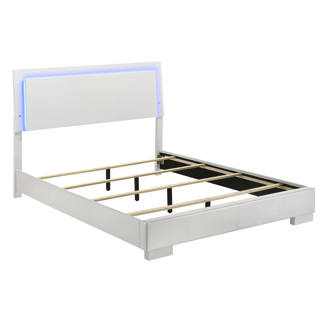 August Glossy White 6-Piece Panel Bedroom Set with LED Lighting, White High Gloss Finish, Wood Construction, Modern Design