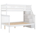 White Twin over Full Stairway Bunk Bed with Storage, Solid Pine Wood, 90.8''L x 57.8''W x 65.3''H