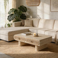 Rounded Edge Coffee Table with Flower Pattern Solid Wood Coffee Table
