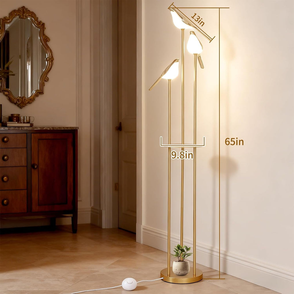 Gold Floor Lamp With Adjustable Brightness Shelving