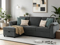 79 Inch Corduroy Upholstered Sectional Sofa Charcoal-0