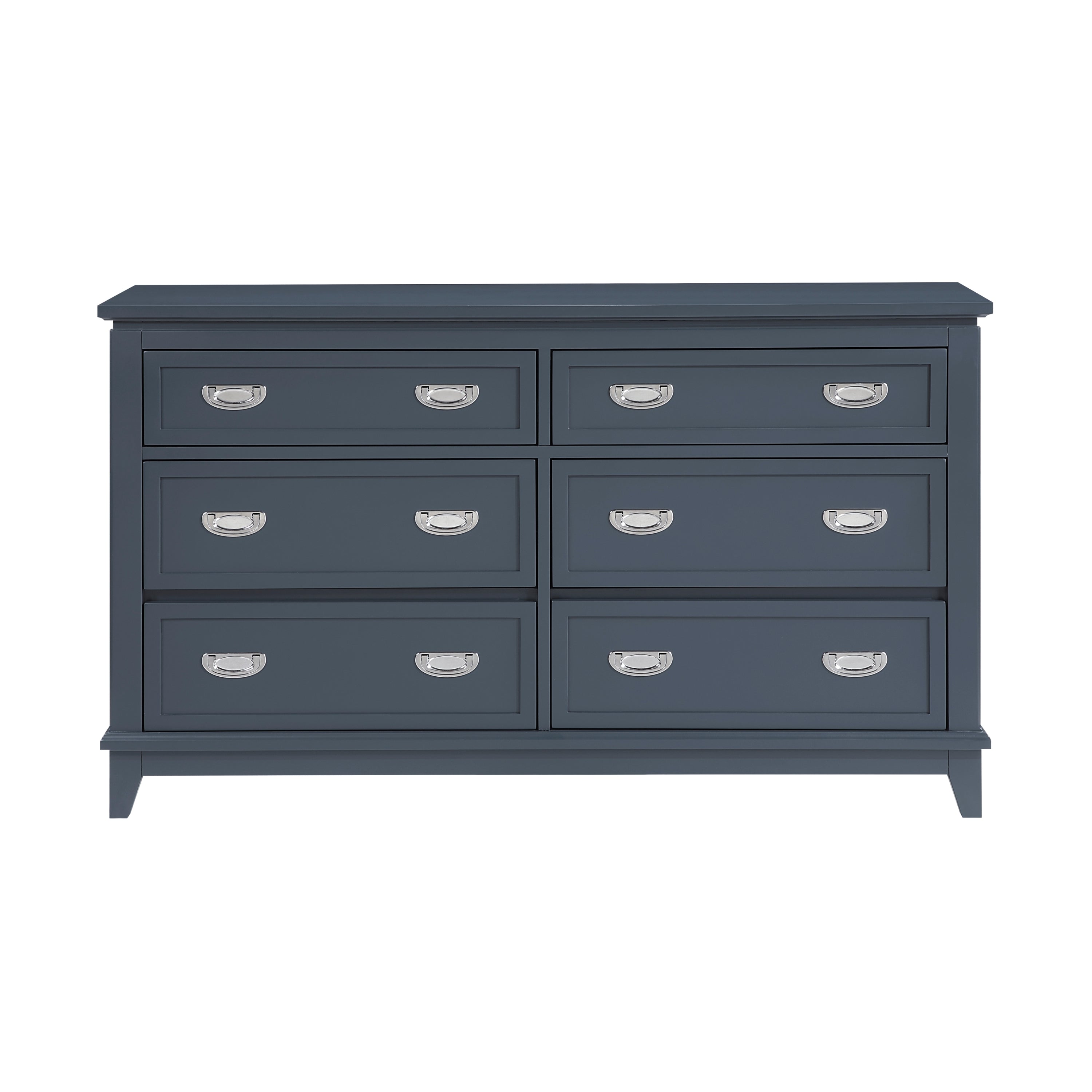 Navy Blue Finish Dresser with 6 Drawers Wooden Modern Bedroom Furniture 1pc