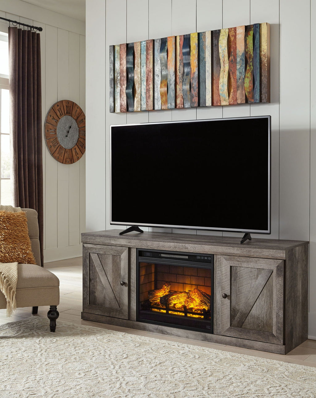 Wynnlow - TV Stand With Faux Firebrick Fireplace Insert - Gray-0