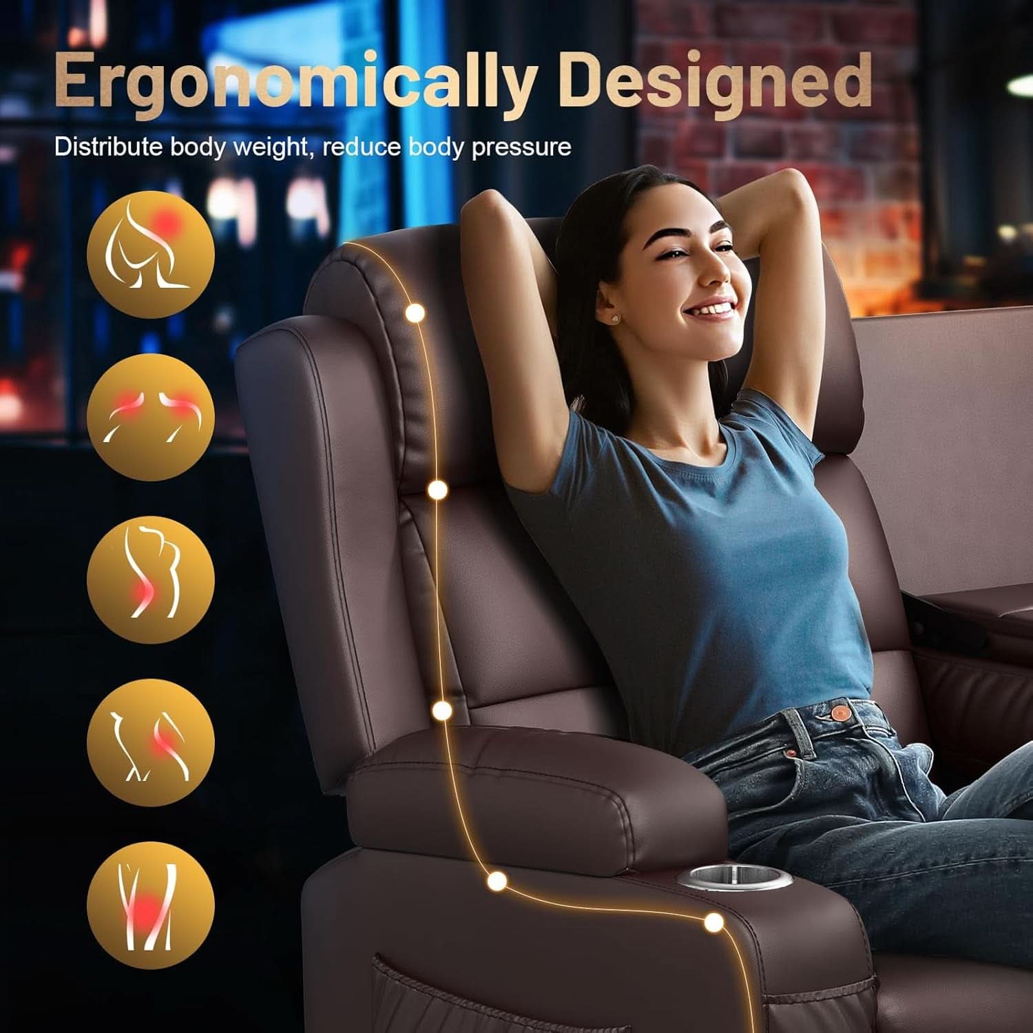 Charcoal 3 Seater Convertible Recliner Sofa Massage-4
