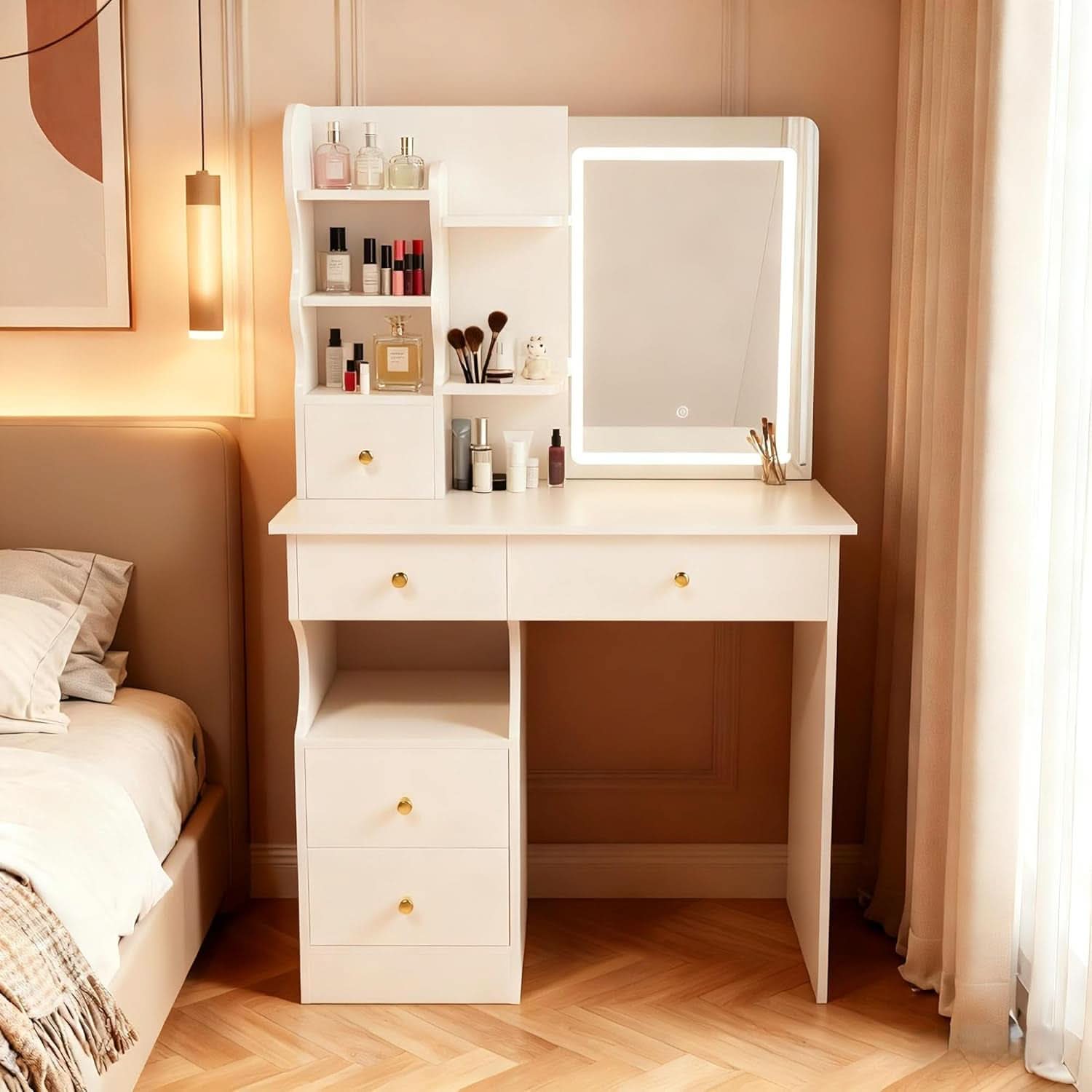 White Cosmetic Vanity Dressing Table 31.5 Inch Hidden Mirror-1