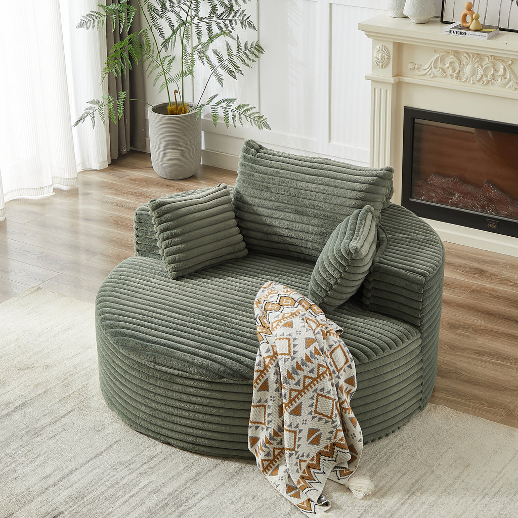 55'L Corduroy Sponge single sofa,No Assembly Required,Fluffy Modern Sleeper Chair for Living room, Bedroom, Lounge and Projection Room(Not a swivel chair.)