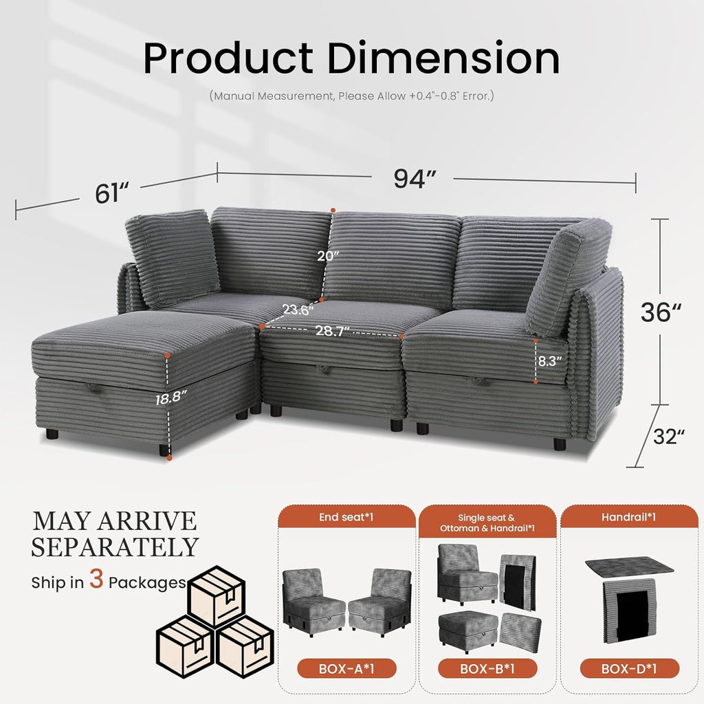 Gray Modular Sectional Sofa With Hidden Compartment-1