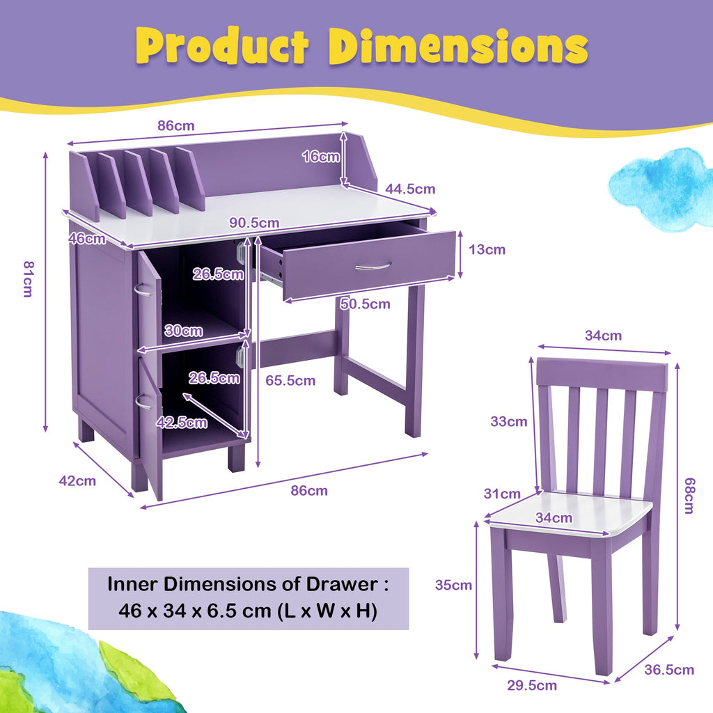 NNECW Kids Learning Desk &amp;amp; Chair Set  for Bedroom &amp;amp; Study Room-Purple