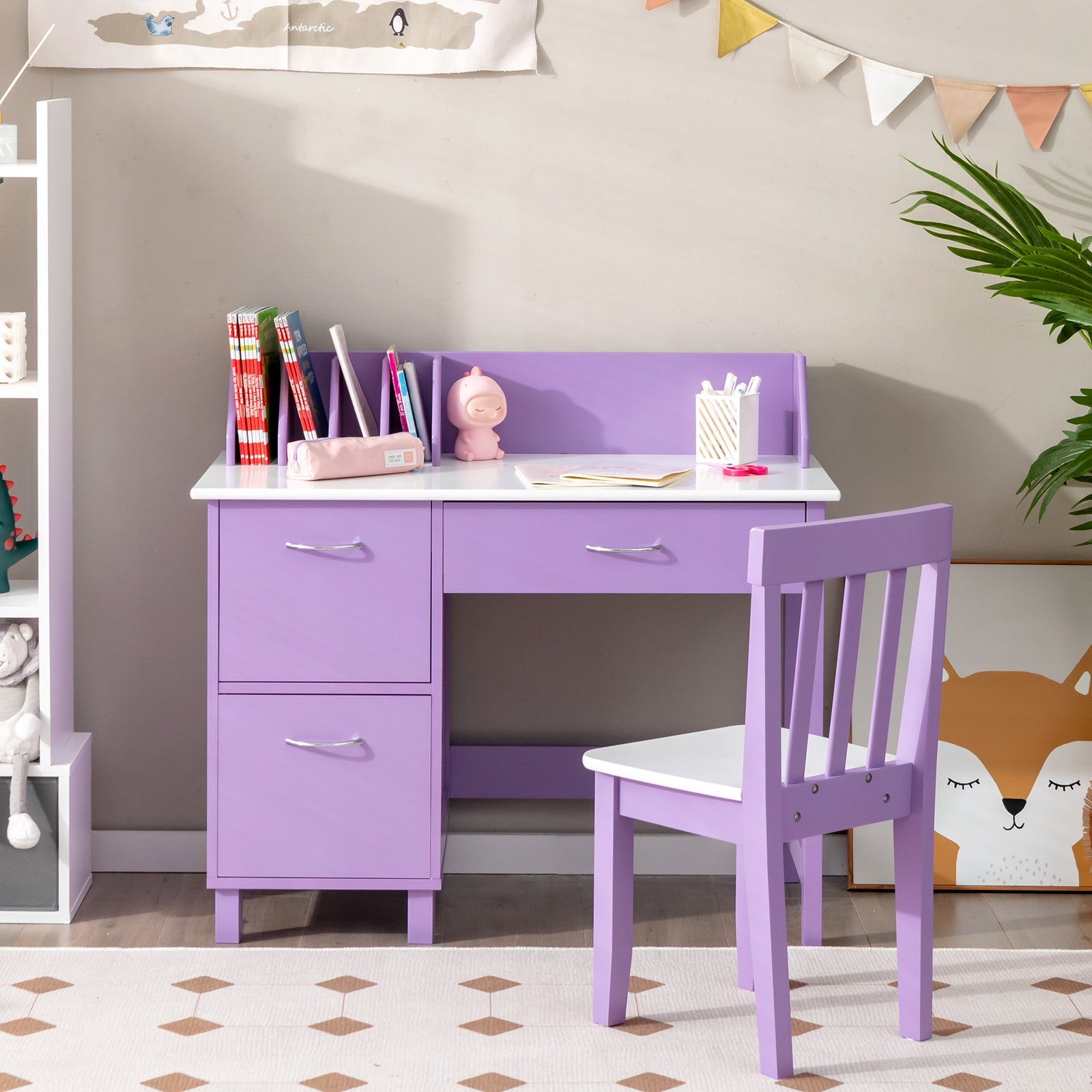 NNECW Kids Learning Desk &amp;amp; Chair Set  for Bedroom &amp;amp; Study Room-Purple