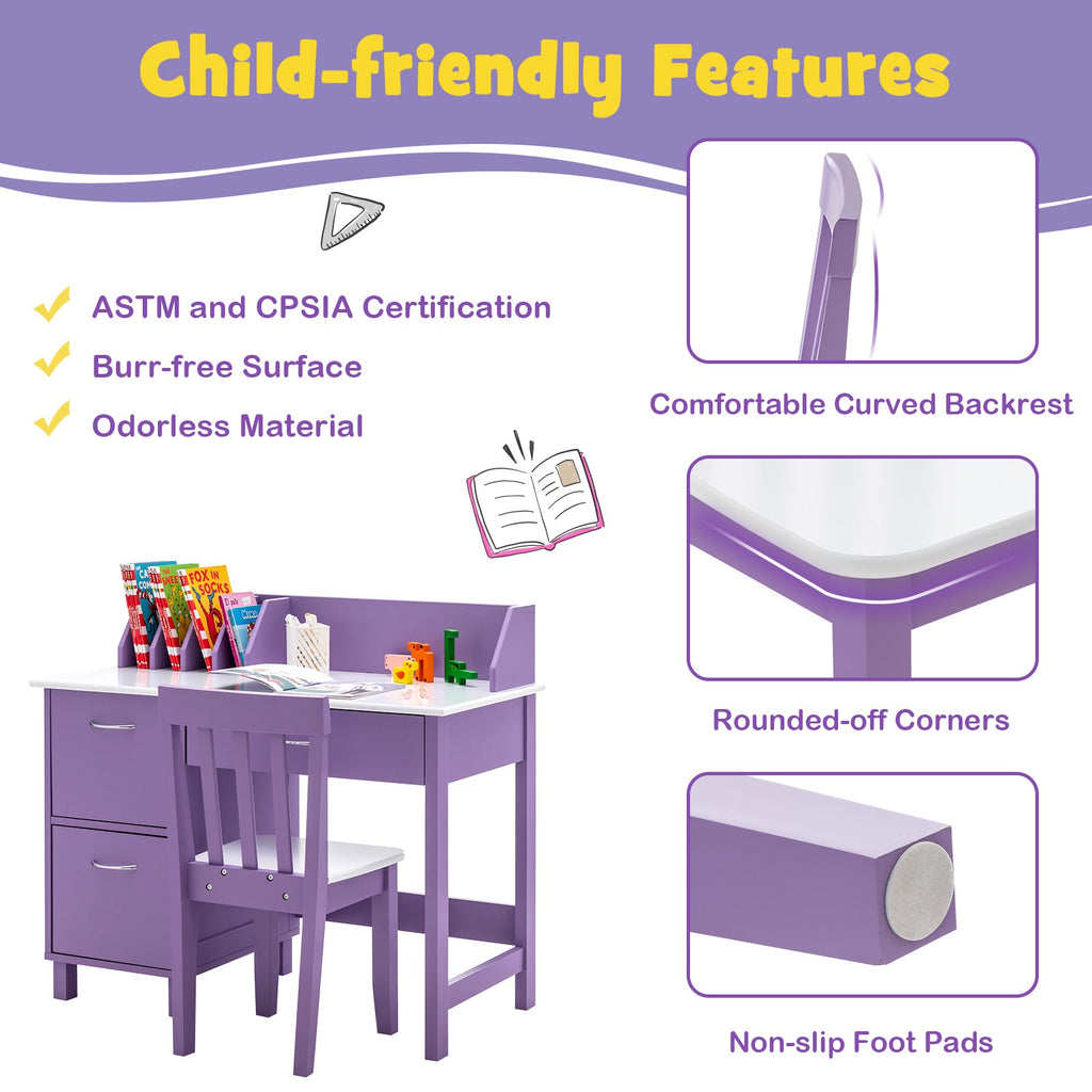 NNECW Kids Learning Desk &amp;amp; Chair Set  for Bedroom &amp;amp; Study Room-Purple