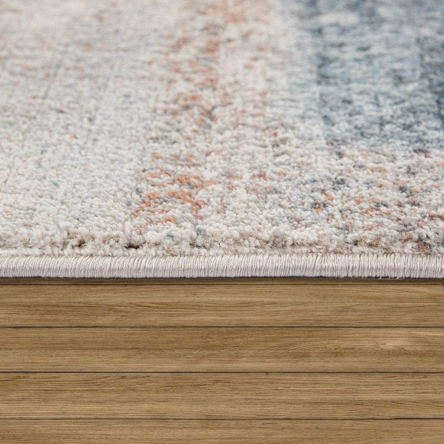 Vintage Rug Low-Pile Abstract Pattern In Orange Blue