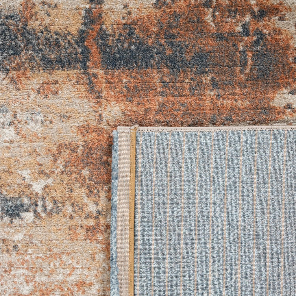 Vintage Rug Low-Pile Abstract Pattern In Orange Blue