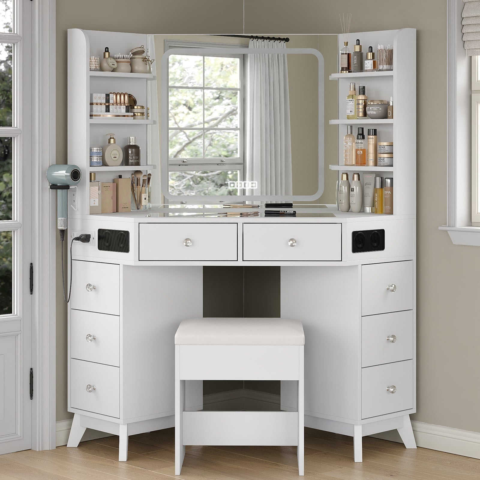 LED Mirror Vanity Desk White - Vektaya